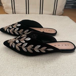 7.5W Zara Beaded Pointed Suede Mules (Black, Gold, Silver)